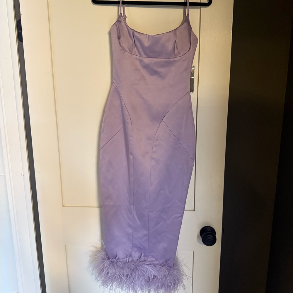 House of CB Lavender Feather Trim Dress